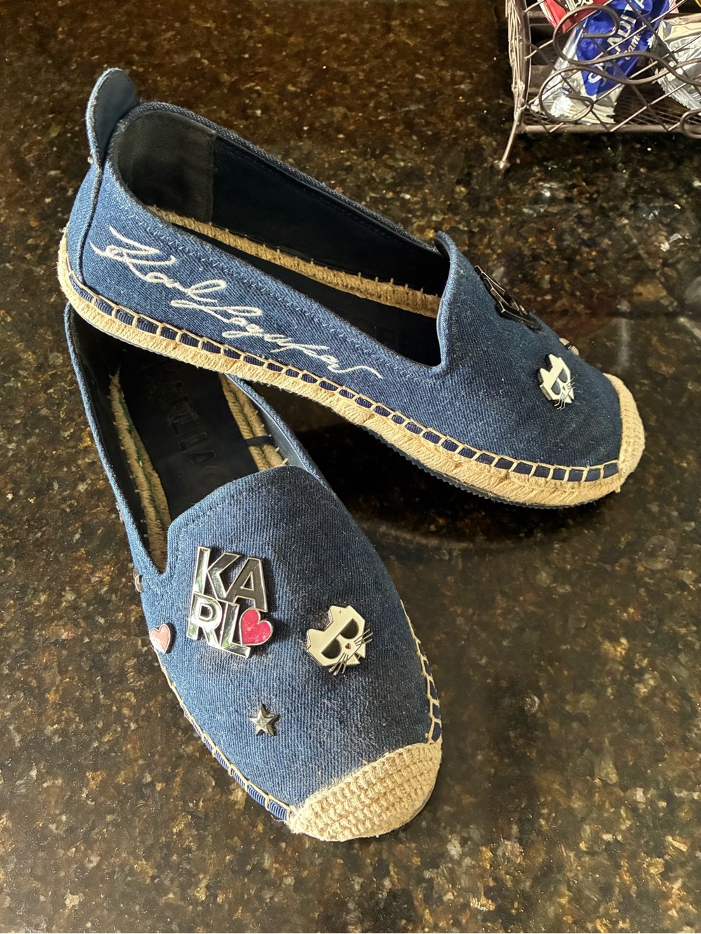 Karl Lagerfeld Blue Denim Espadrilles with Enamel Charms